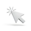 A white computer mouse cursor arrow pointing and emitting light rays on a white background Royalty Free Stock Photo
