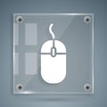 White Computer mouse icon isolated on grey background. Optical with wheel symbol. Square glass panels. Vector Royalty Free Stock Photo