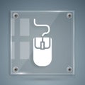 White Computer mouse icon isolated on grey background. Optical with wheel symbol. Square glass panels. Vector Royalty Free Stock Photo