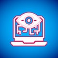 White Computer vision icon isolated on blue background. Technical vision, eye circuit, video surveillance system Royalty Free Stock Photo