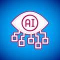 White Computer vision icon isolated on blue background. Technical vision, eye circuit, video surveillance system Royalty Free Stock Photo