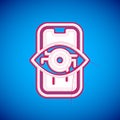 White Computer vision icon isolated on blue background. Technical vision, eye circuit, video surveillance system Royalty Free Stock Photo