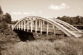 White concrete arch Bush Creek Bridge, Kansas, also known as Rainbow Bridge on historic Route 66, USA. Royalty Free Stock Photo