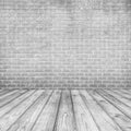 White Concrete brick walls and wood floor for text and background Royalty Free Stock Photo