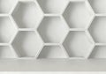 White concrete table and hexagons shelf background, 3D rendering