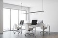 White contemporary office corner, computer screens Royalty Free Stock Photo