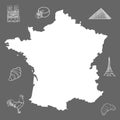 White contour map of France on dark background Royalty Free Stock Photo