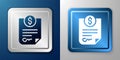 White Contract money icon isolated on blue and grey background. Banking document dollar file finance money page. Silver