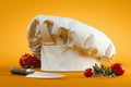 White cook hat or toque on yellow background. 3d rendering.