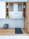 White cooker hood in kitchen Scandinavian interior