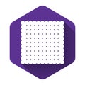 White Cookie icon isolated with long shadow. Pastry sing. Biscuit symbol. Purple hexagon button