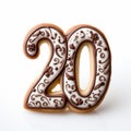 Calligraphic Number 20 Cookie On White Background