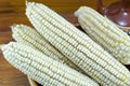 White corn in a vintage clay plate