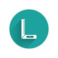 White Corner ruler icon isolated with long shadow. Setsquare, angle ruler, carpentry, measuring utensil, scale. Green