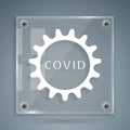 White Corona virus covid-19 icon isolated on grey background. Bacteria and germs, cell cancer, microbe, fungi. Square