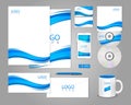 White corporate identity template with blue waves