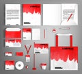 White corporate identity template design with red wavy spots. Bu
