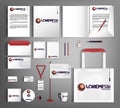 White corporate identity template with multicolored ball. Set of business office supplies with