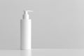 White cosmetic shampoo dispenser bottle mockup with blank copy space on a white table Royalty Free Stock Photo
