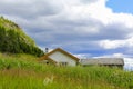 White cottage on a mountain in a meadow, Hemsedal, Norway