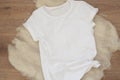 White cotton T-shirt mockup. Woman shirt mock ups. Blank clothes template mock up. Flat lay styled stock photo
