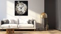 White Couch And Gold Wall Clock: Hyperrealism Room With Silvestro Lega Art Royalty Free Stock Photo