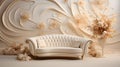 a white couch sitting next to a vase with flowers Modern interior Lounge with Cream color theme Royalty Free Stock Photo