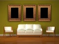 White couch and two chairs with picture frames Royalty Free Stock Photo