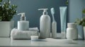 White Counter Displaying Various Bathroom Items Royalty Free Stock Photo