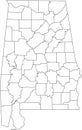 White counties blank map of Alabama, USA