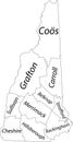 White counties map of New Hampshire, USA