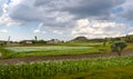 White country houses with opium poppies  fields in Phrygia Valley Natural Park Frig Vadisi Tabiat Parki, Ihsaniye, Royalty Free Stock Photo