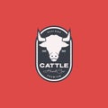 white cow head horned livestock cattle meat beef milk roasted grill badge vintage logo design vector icon illustration