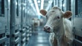 White Cow Standing Among Metal Lockers Royalty Free Stock Photo