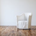 White Cozy Armchair In Empty Room Interior With Parquet