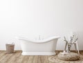 White cozy bathroom interior background, wall mockup Royalty Free Stock Photo