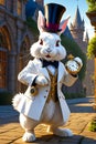 White crazy rabbit with a pocket watch from the fairy tale Alice in Wonderland Royalty Free Stock Photo