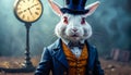 White crazy rabbit with a pocket watch from the fairy tale Alice in Wonderland Royalty Free Stock Photo