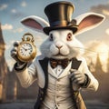 White crazy rabbit with a pocket watch from the fairy tale Alice in Wonderland Royalty Free Stock Photo