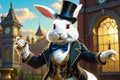 White crazy rabbit with a pocket watch from the fairy tale Alice in Wonderland Royalty Free Stock Photo
