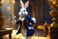 White crazy rabbit with a pocket watch from the fairy tale Alice in Wonderland Royalty Free Stock Photo