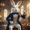 White crazy rabbit with a pocket watch from the fairy tale Alice in Wonderland Royalty Free Stock Photo