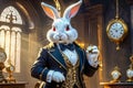 White crazy rabbit with a pocket watch from the fairy tale Alice in Wonderland Royalty Free Stock Photo