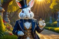 White crazy rabbit with a pocket watch from the fairy tale Alice in Wonderland Royalty Free Stock Photo