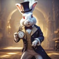 White crazy rabbit with a pocket watch from the fairy tale Alice in Wonderland Royalty Free Stock Photo