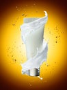 White cream bottle mock up of water splash golden color. Royalty Free Stock Photo