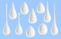 White cream drops, cosmetics beauty skin care product isolated on blue background, milk, lotion, soap or shampoo