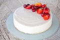 White Cream Icing Cake with Fruits Royalty Free Stock Photo