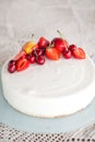 White Cream Icing Cake with Fruits Royalty Free Stock Photo