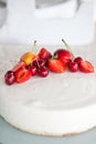 White Cream Icing Cake with Fruits Royalty Free Stock Photo